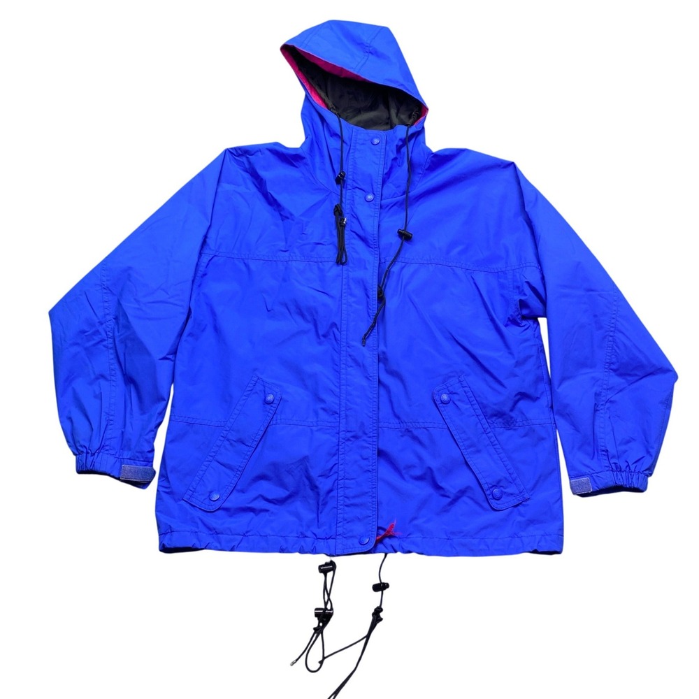 Vintage‎ Eddie Bauer Gore-Tex Hooded Rain Jacket Blue Mens Medium Grunge Retro